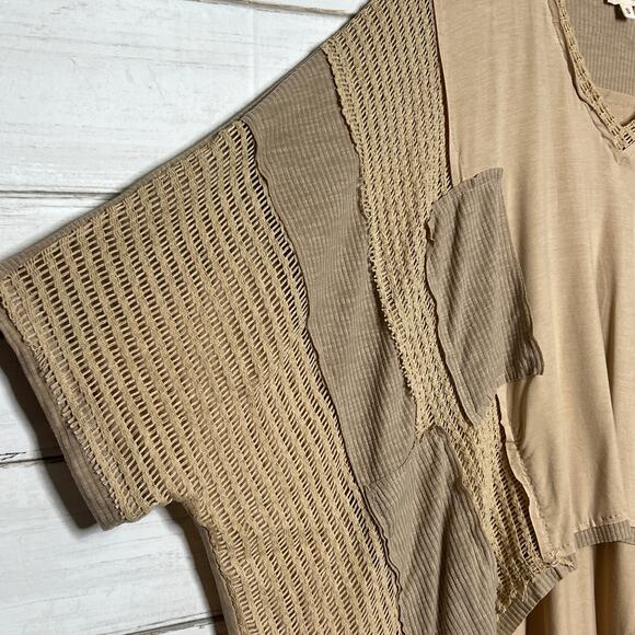 POL City Drifrter Oversized Neutral Tan Boho Top Size Small - Picture 5 of 9